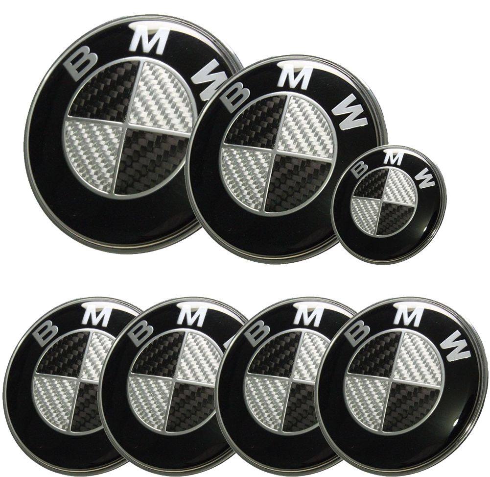 Afauto 7pcs Bmw Black Silver Carbon Fiber Style Emblem - Black Carbon Fiber Bmw Emblems Clipart (1000x1000), Png Download