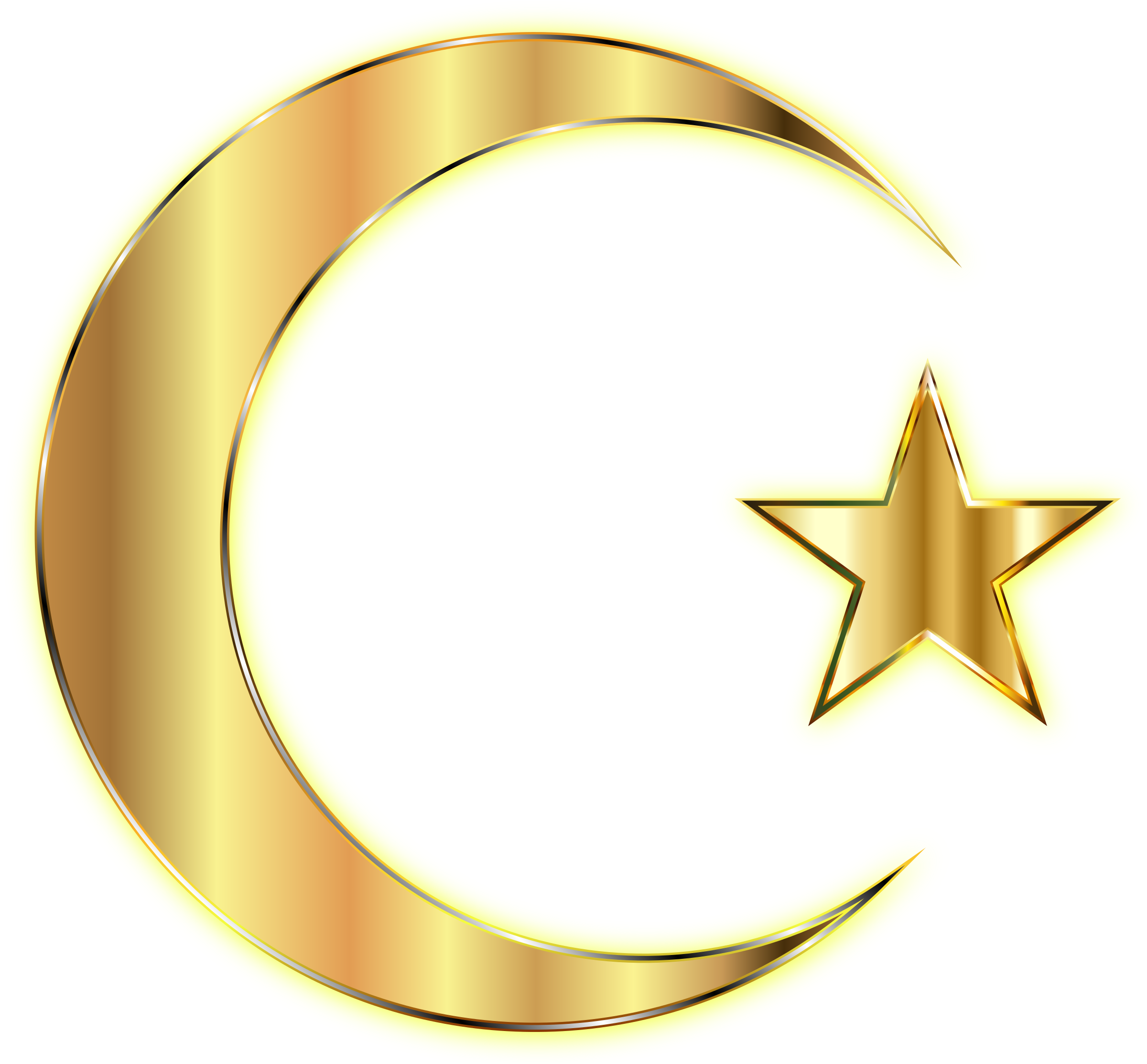 Golden Crescent Moon And Star Enhanced Without Background - Transparent Background Golden Star Clipart (2400x2226), Png Download