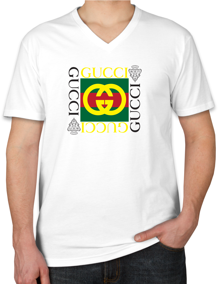 Amazing Gucci Logo New Edition Unisex V Neck T Shirt Clipart (1000x1172), Png Download