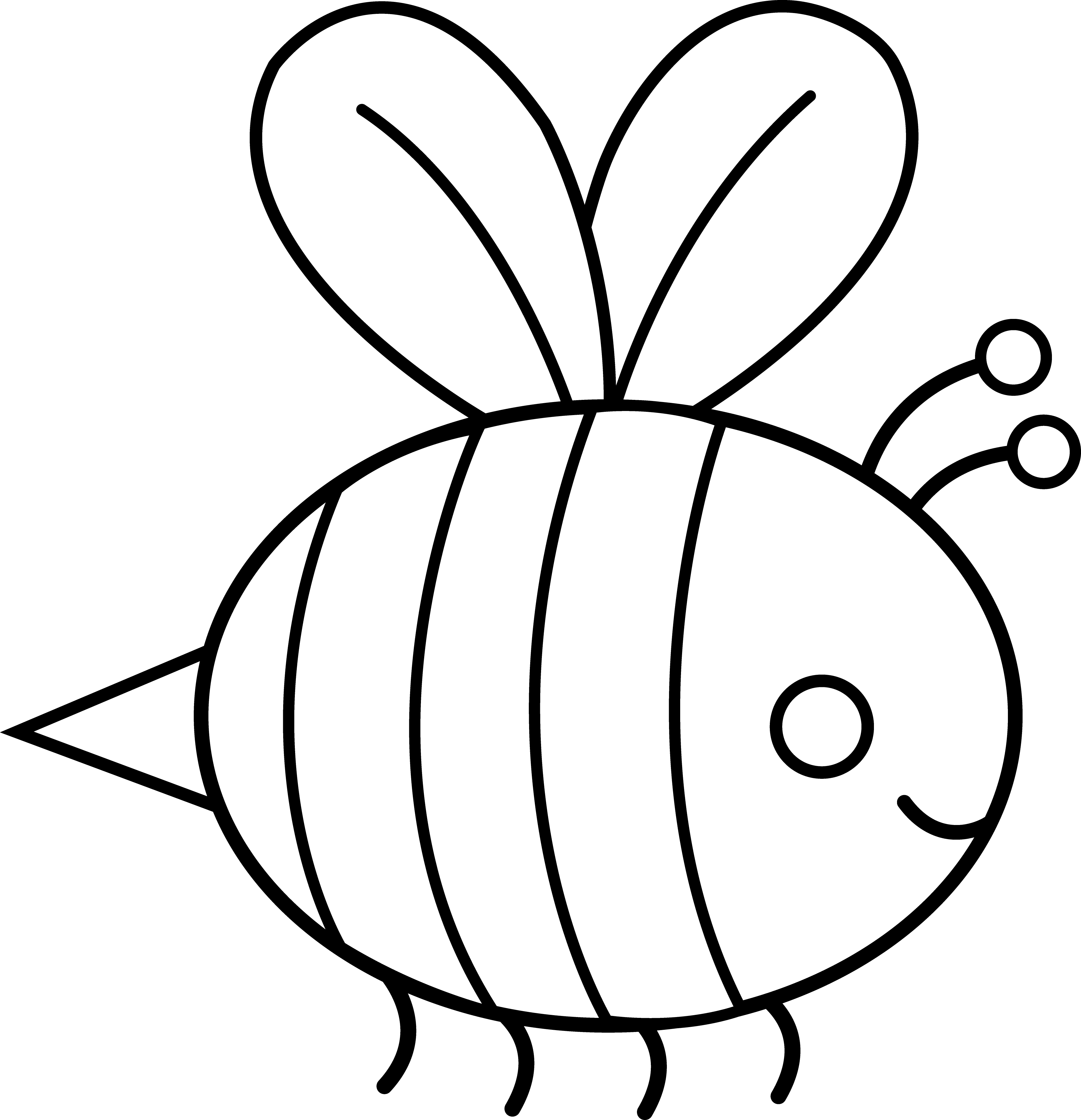 Cute Bumble Bee Line Art - Cartoon Bee Black And White Cute Clipart (3978x4123), Png Download