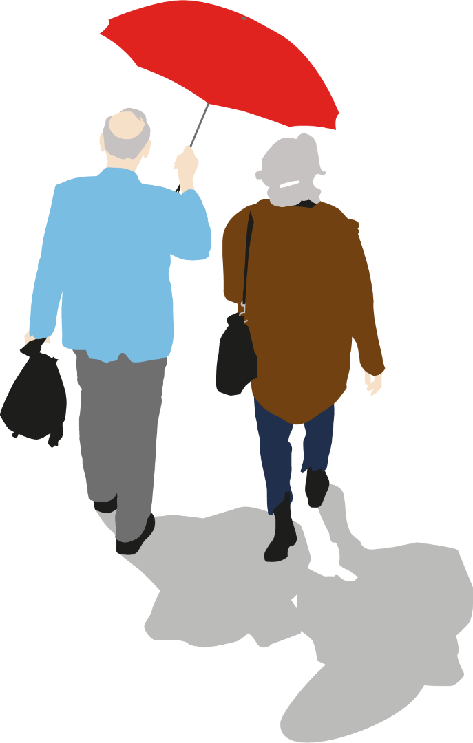 Older Couple Walking With Umbrella - Umbrella Clipart (687x1080), Png Download
