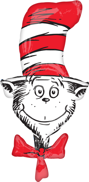 Seuss Cat In The Hat 42" Supershape Foil Balloon - Cat In The Hat Love Clipart (600x600), Png Download