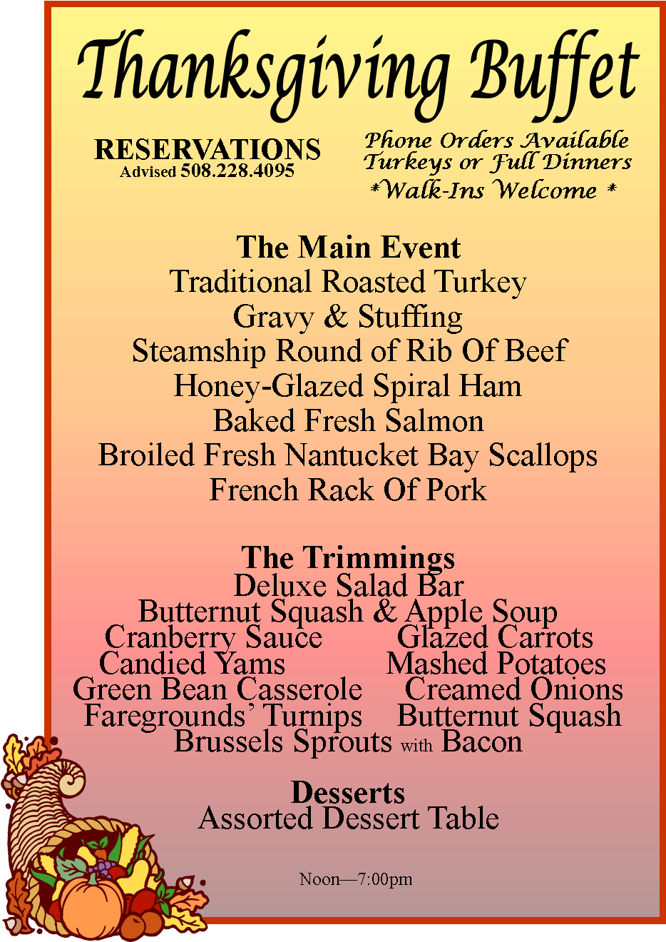 Faregrounds-thanksgiving - Thanksgiving Buffet Menu Clipart (938x1326), Png Download