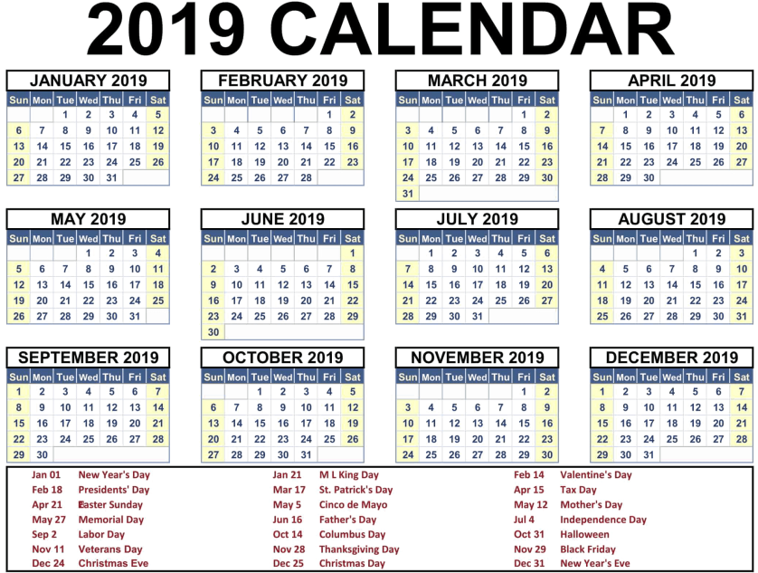 Free Png Download 2019 Indian Calendar Png Images Background - 2019 Calendar With Holidays India Clipart (850x658), Png Download