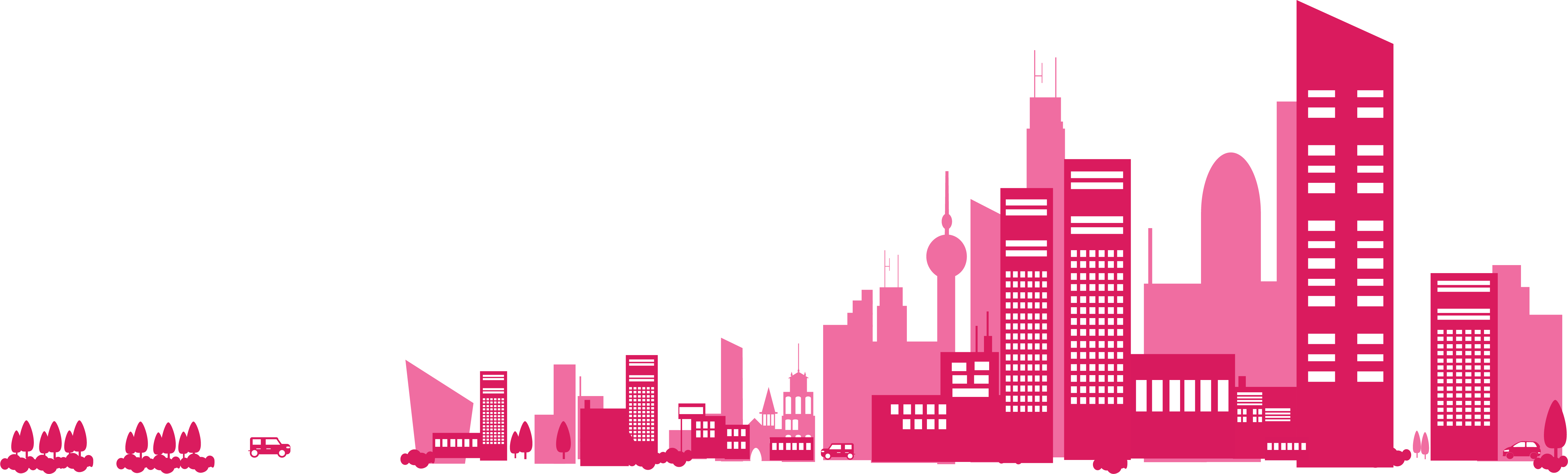 Request A Demo - Pink City Skyline Transparent Clipart (5469x1654), Png Download