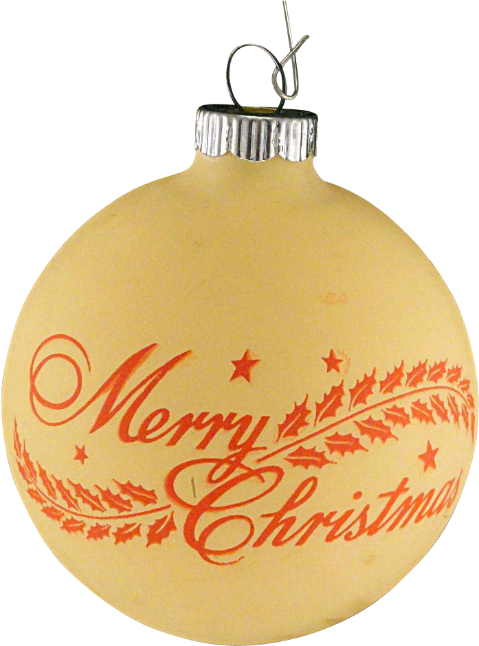 Rare Shiny Brite Opaque Yellow Unsilvered Merry Christmas Clipart (697x940), Png Download