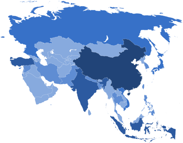 Blue World Map Photo Png Transparent Image - Map Of Asia Png Clipart (640x522), Png Download