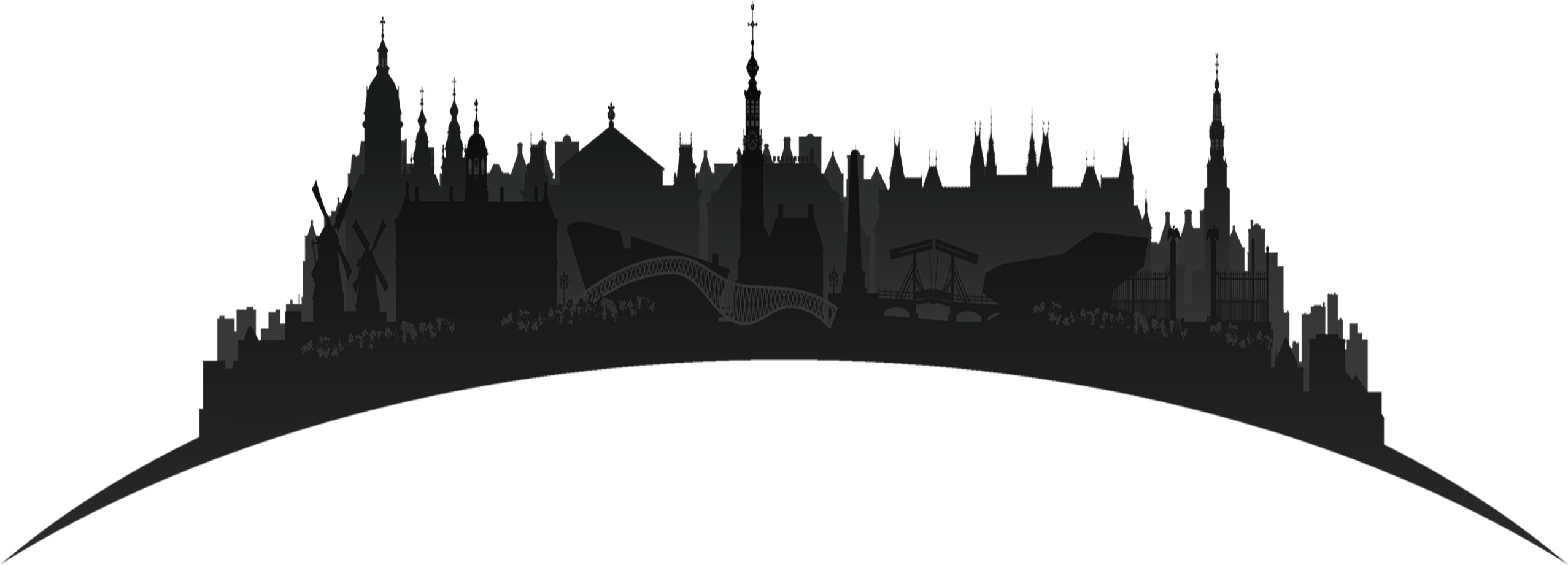 Amsterdam Skyline Silhouette At Getdrawings - Amsterdam Skyline Black And White Silhouette Clipart (2644x920), Png Download