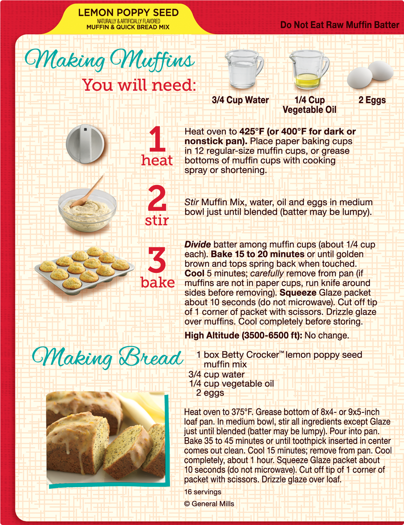 Betty Crocker Lemon Poppy Seed Muffin And Quick Bread - Potato Bread Clipart (1800x1800), Png Download
