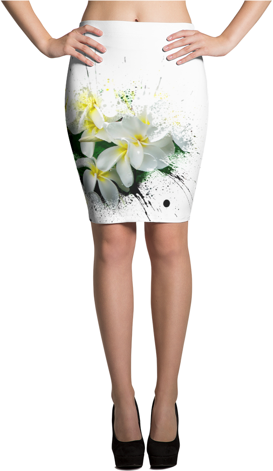 Pencil Skirt Hawaiian White Plumeria Blossoms Tropical - Pencil Skirt Clipart (1000x1000), Png Download