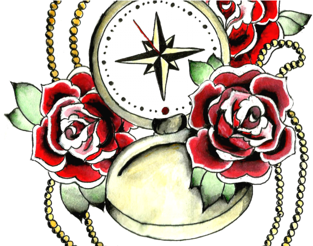 Rose Tattoo Clipart Animal - Compass And Rose Tattoo Design - Png Download (640x480), Png Download