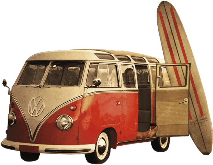 Download Volkswagen Camper Van And Surf Board Png Images - Vw Surf Van Clipart (850x658), Png Download