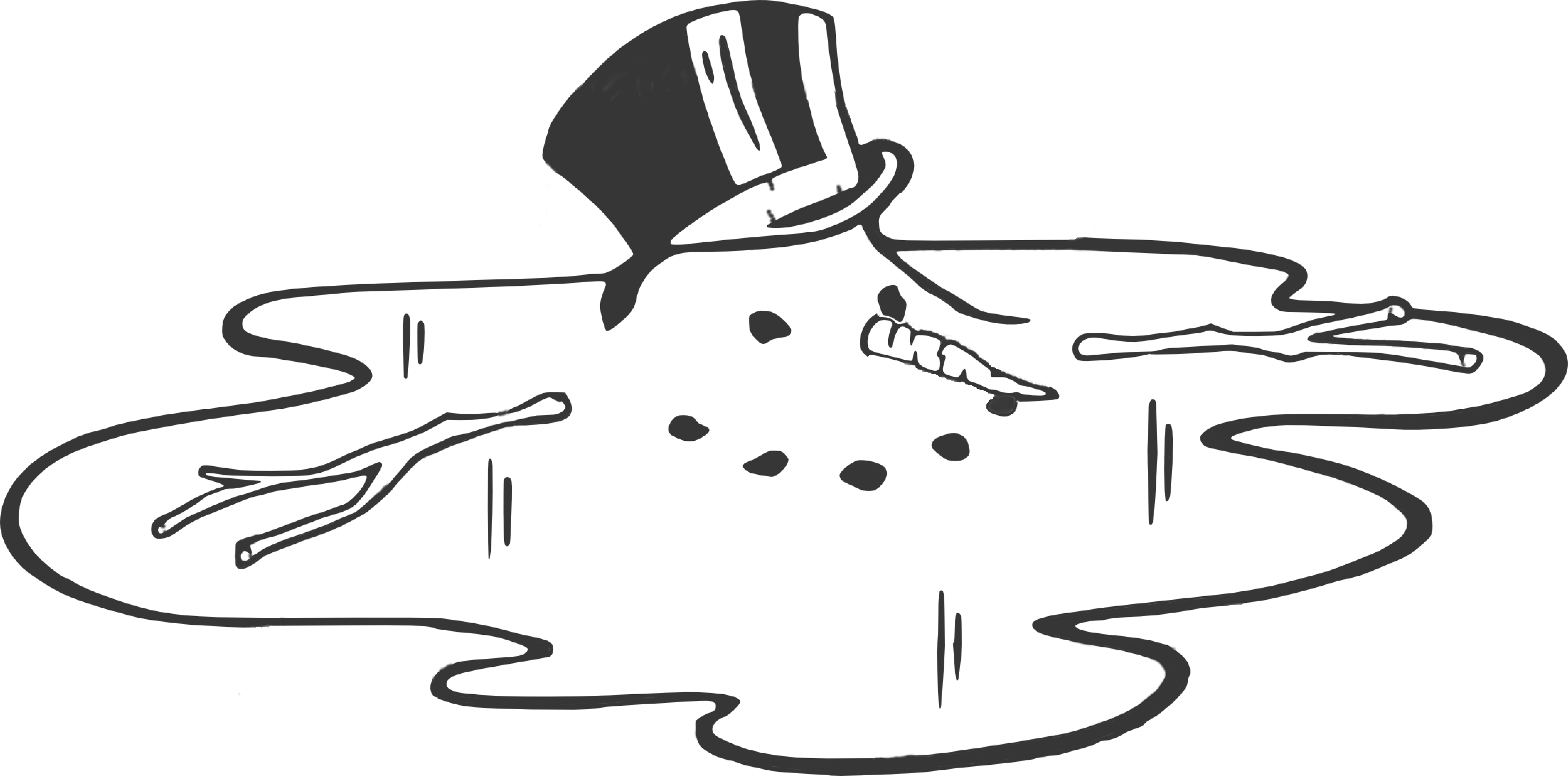 Snowman Black And White Melting Snowman Clipart Black - Melted Snowman Black And White - Png Download (7350x3640), Png Download
