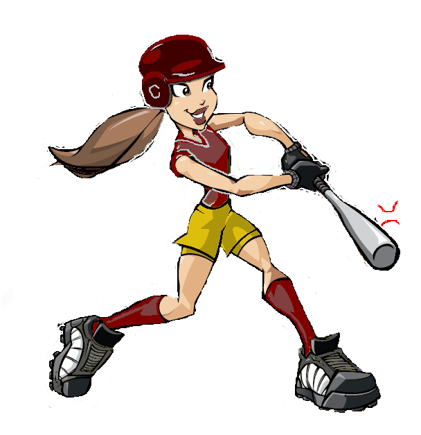 Baseball Cardinal Hit Ball Png - Cartoon Girl Playing Softball Clipart (691x676), Png Download