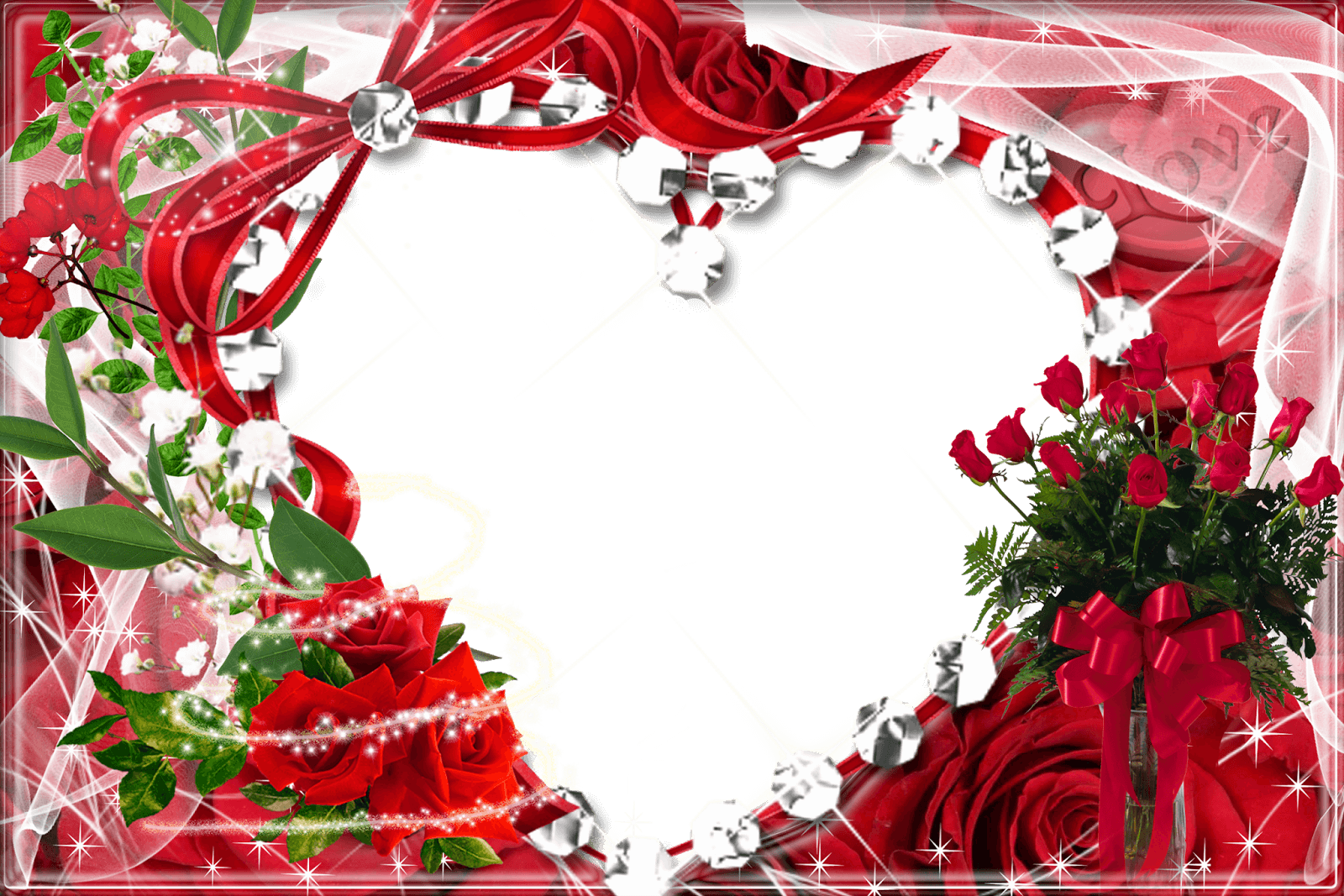 Marco De Foto Con Forma De Corazón Y Rosas - Rose Photo Frame Download Clipart (1600x1067), Png Download