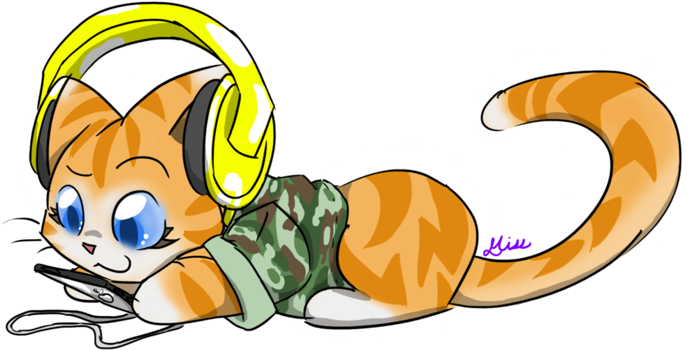 Cat Listening To Music Clipart - Clip Art - Png Download (1001x502), Png Download