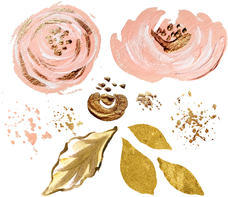 Pink Gold Watercolor Plant Ink Paint Flowers Freetoedit - Flower Watercolor Png Gold Clipart (800x695), Png Download