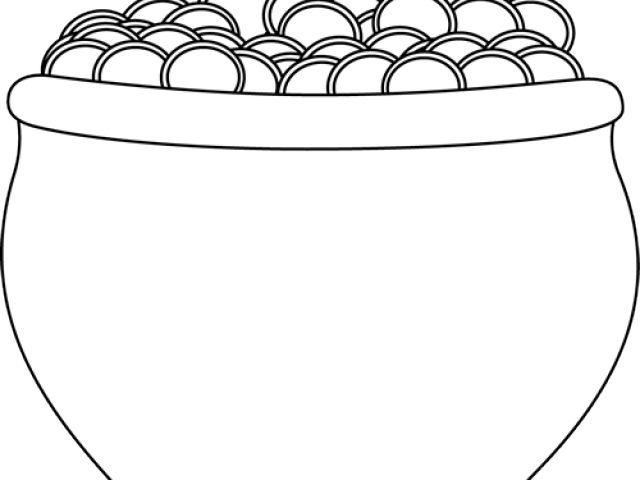 Gold Clipart Black And White - Black And White Pot Of Gold Clipart - Png Download (640x480), Png Download