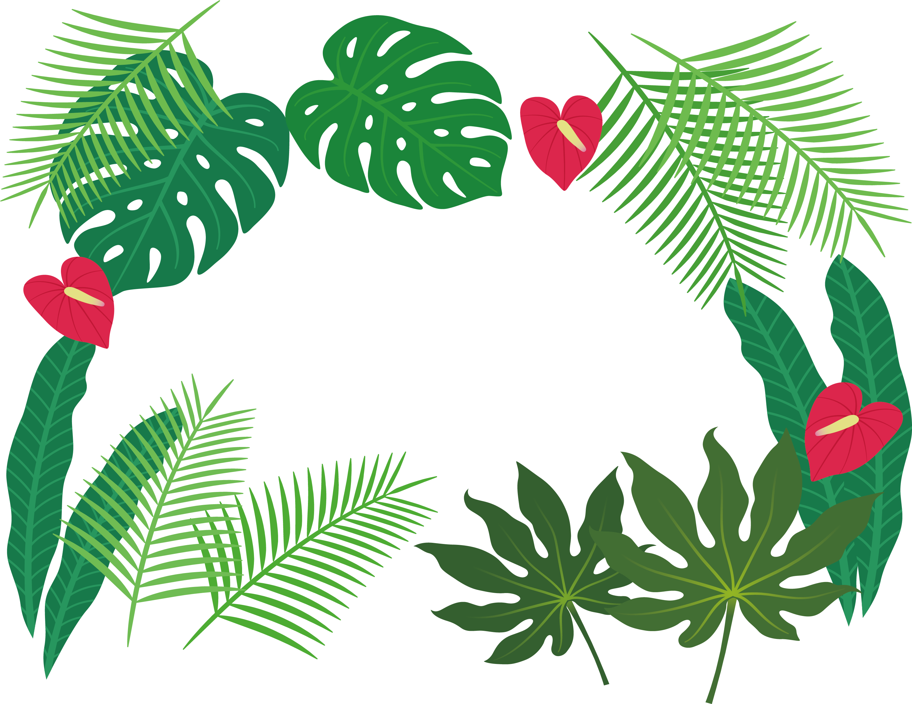 Leaf Clip Art - Tropical Leaves Borders Png Transparent Png (3142x2424), Png Download