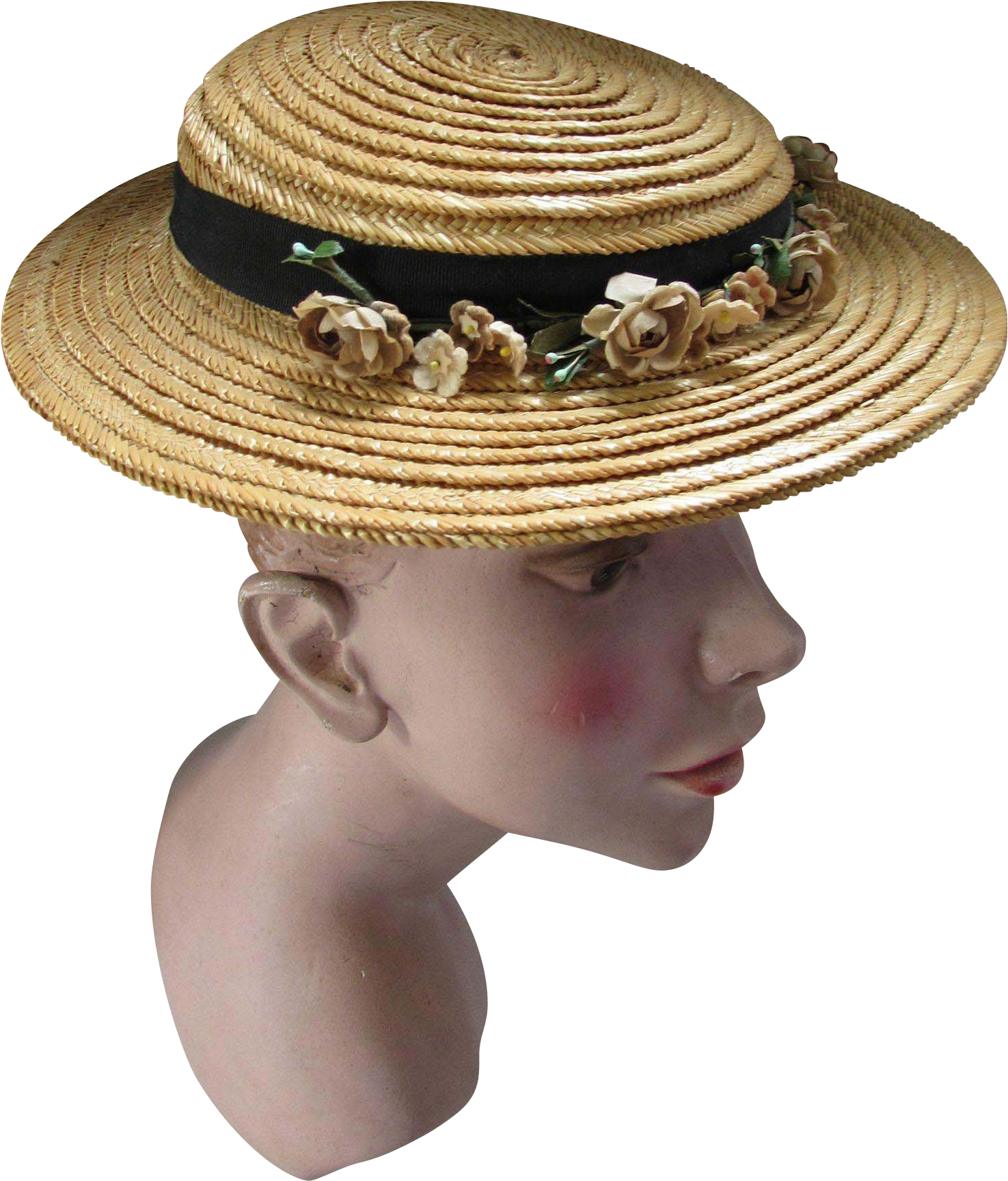 Mid Century Summer Straw Hat With Flower Swag By Fisk - Girl Clipart (1726x1726), Png Download