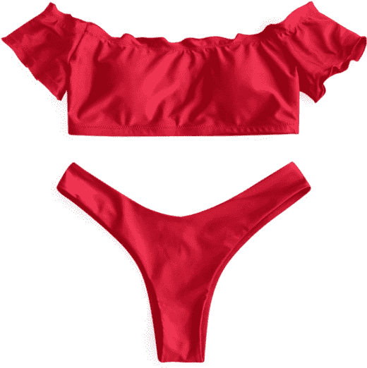 Lettuce Trim Off Shoulder Thong Bikini Set - Simples Guarniçao De Alface Biquinis Clipart (558x744), Png Download