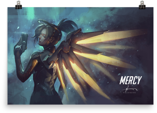 Poster Overwatch Mercy Hero Never Die - Overwatch Hd Wallpaper For Pc Clipart (570x600), Png Download