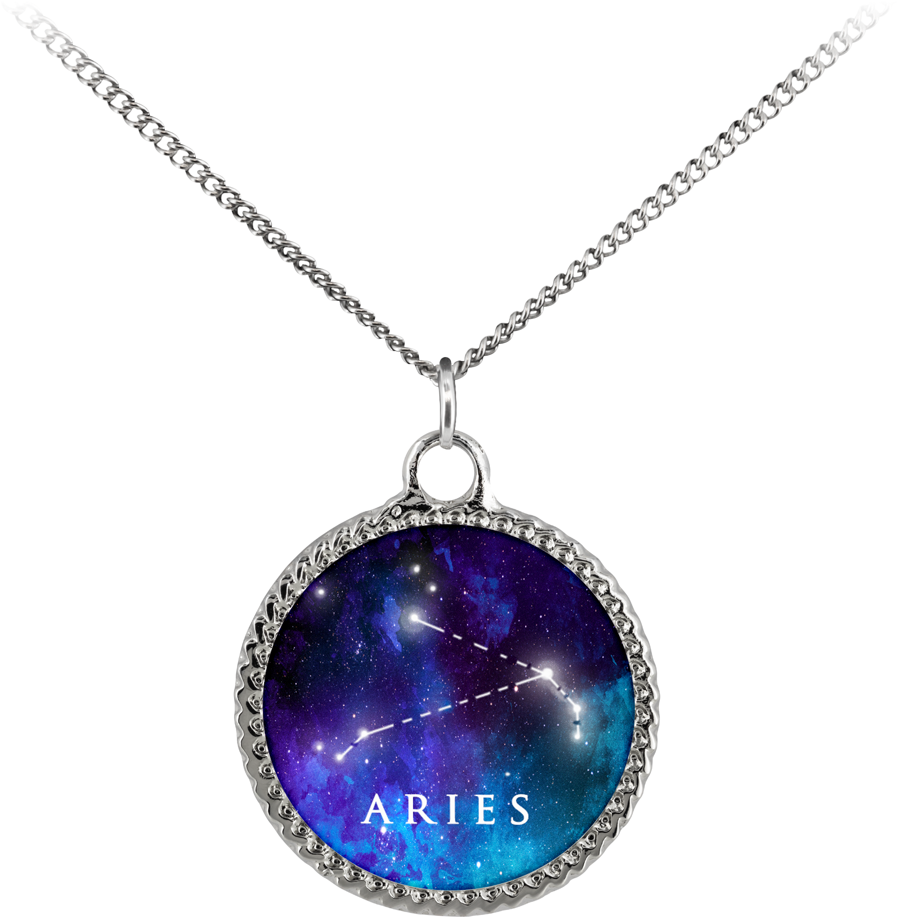 Aries Zodiac Sign Starry Night Blue Silver Plated Charm - Necklace Clipart (2000x2000), Png Download