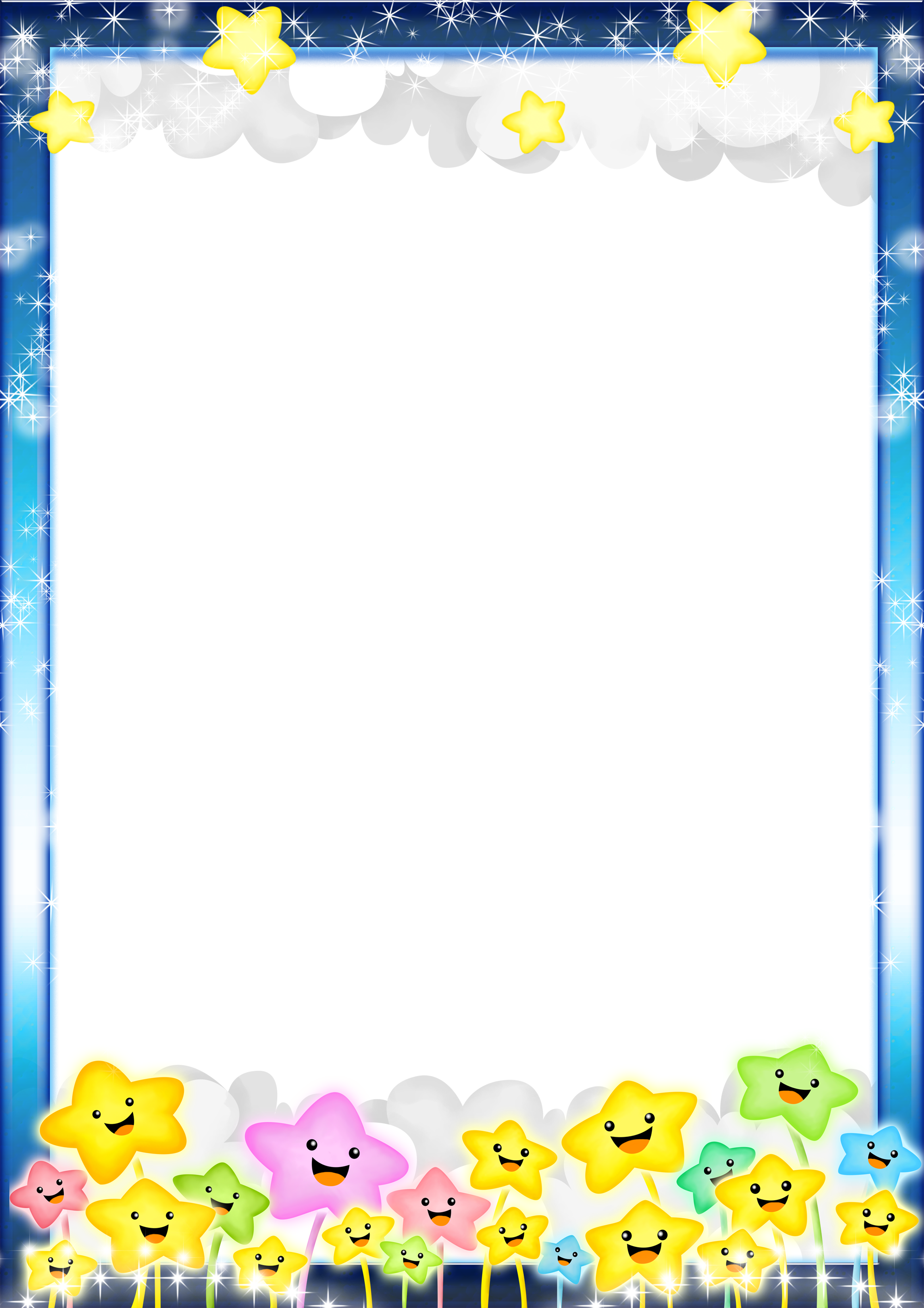 Blue Kids Transparent Png Photo Frame With Stars - Good Night Smiley Face Clipart (2000x2829), Png Download
