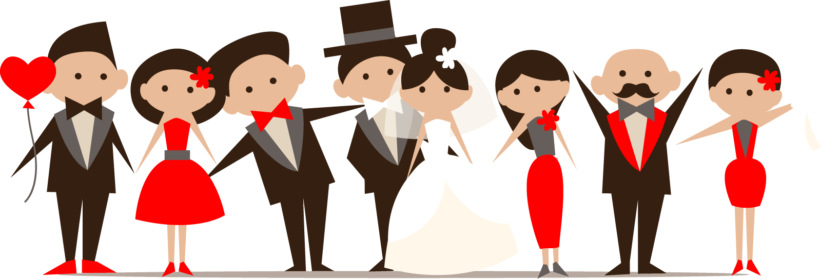 Wedding Clipart Png Image - Wedding Party Bridal Cartoon Transparent Png (1637x544), Png Download