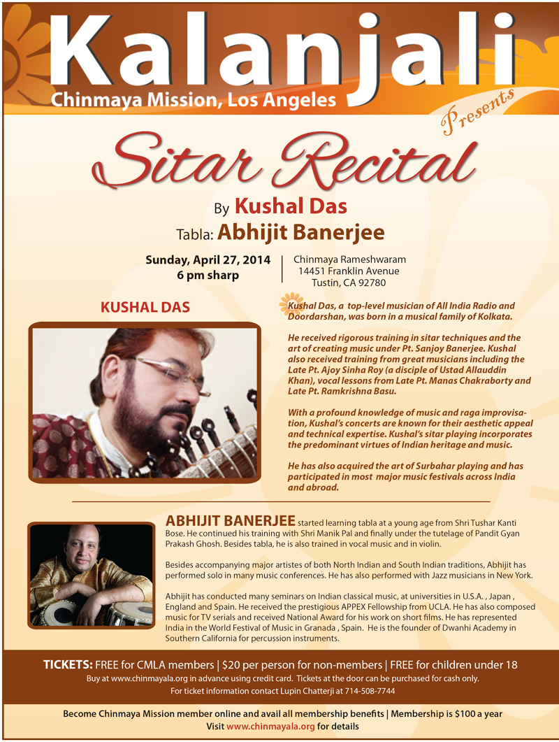 Sitar Recital By Kushal Das April 27, - Bimby Clipart (800x1061), Png Download