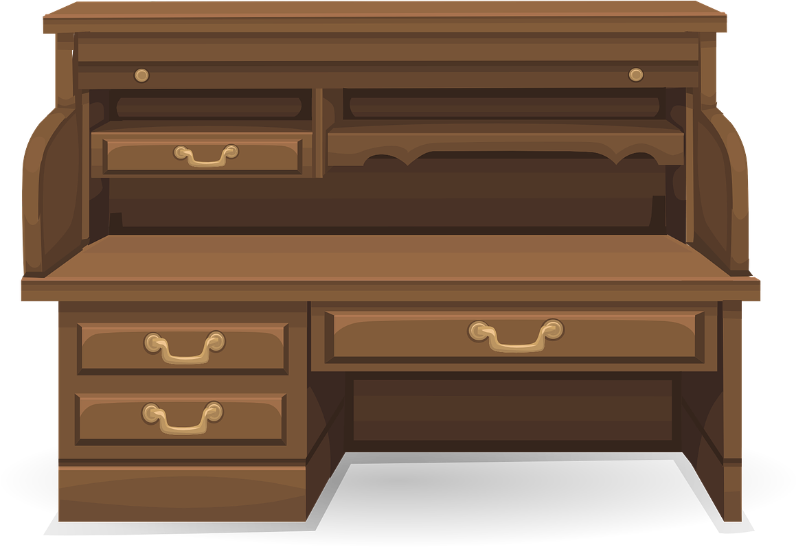 Desk Furniture Workspace Brown Wood Wooden - Desk Clipart (960x604), Png Download
