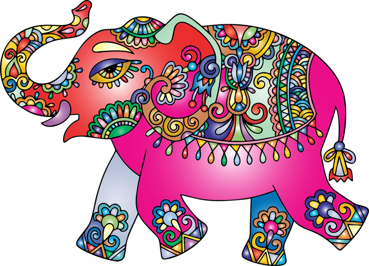 Colorful Cartoon Indian Elephant Clipart (1200x864), Png Download
