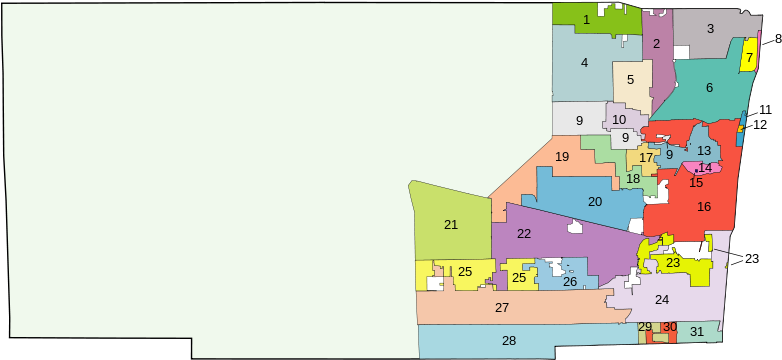 Broward County Map Numbered Counties - Broward County Map Clipart (800x407), Png Download