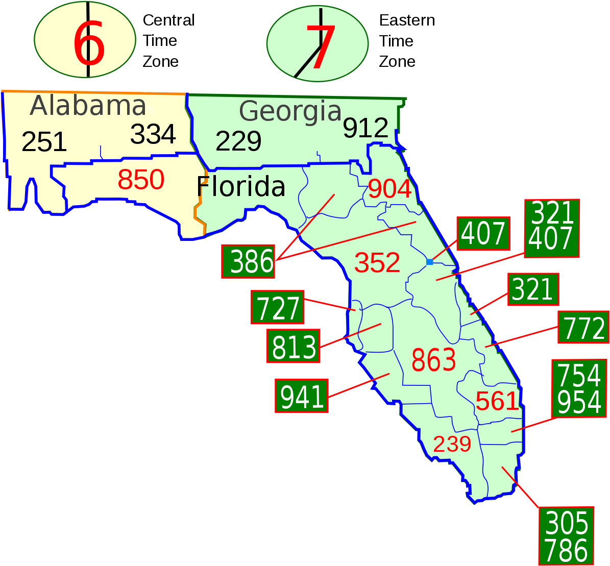 Map Florida Area Codes 1200px Area Code Fl Svg Florida - Florida Area Code Map Clipart (1200x1128), Png Download
