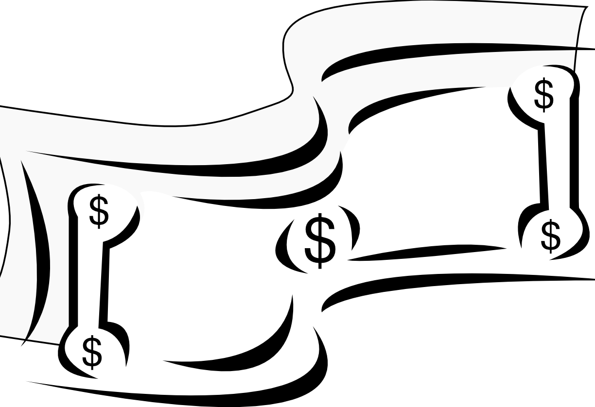 Bill Banner Black And White Techflourish Collections - Dollar Bill Clipart Black And White - Png Download (1224x838), Png Download