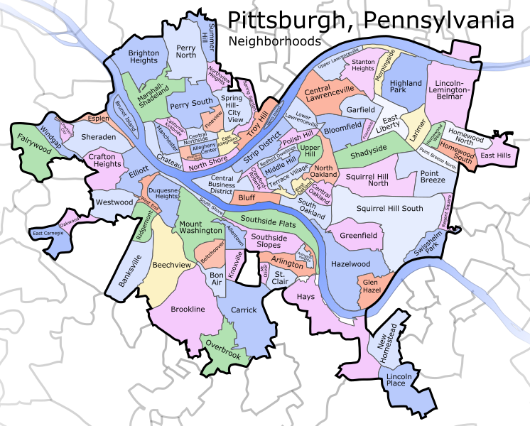 Pittsburgh Pennsylvania Neighborhoods Fade - Pittsburgh Neighborhood Map Clipart (746x600), Png Download