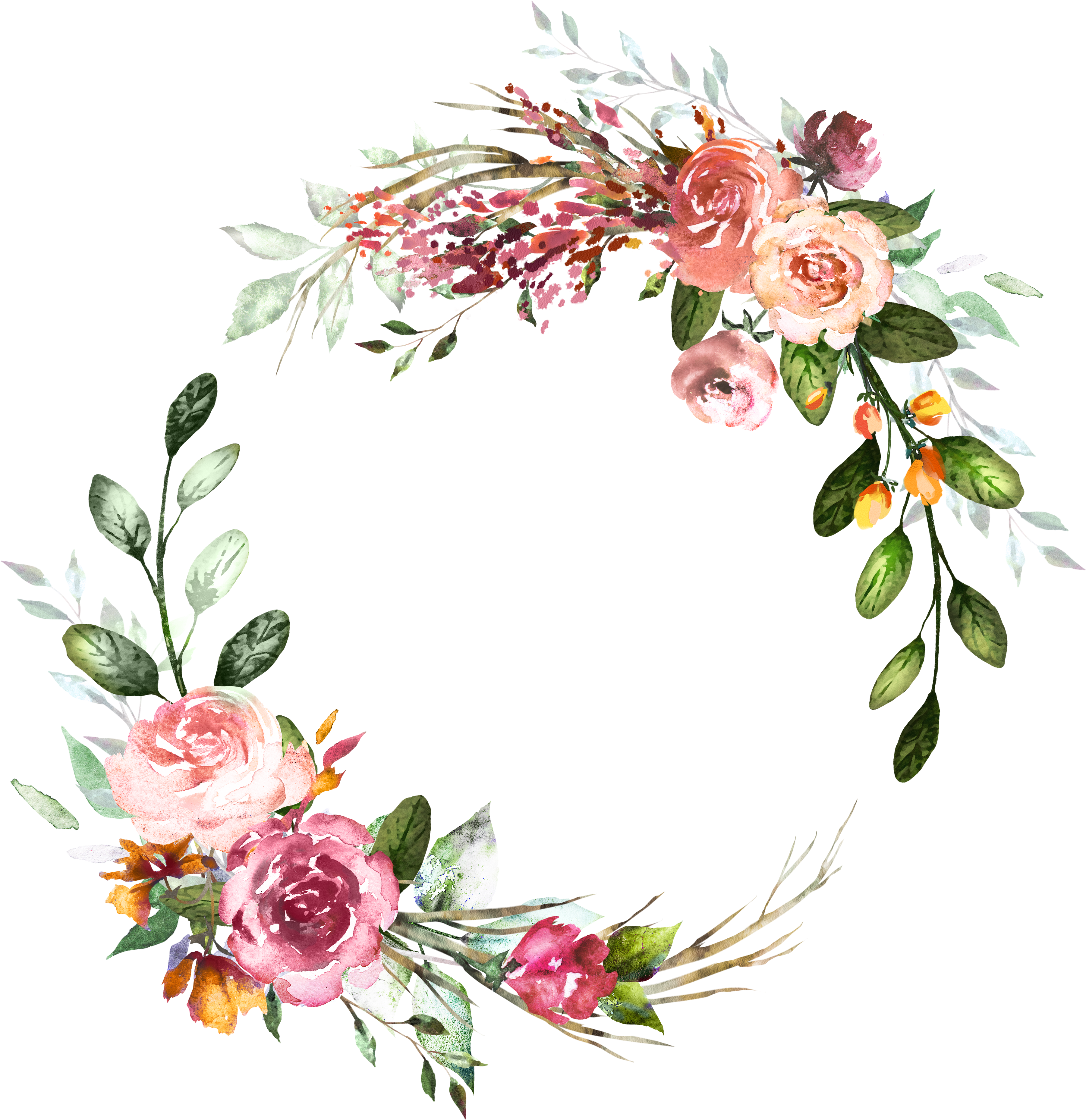 H804 Frame Floral, Flower Frame, Flower Art, Wreath - Floral Frame Png Watercolor Clipart (3964x3944), Png Download