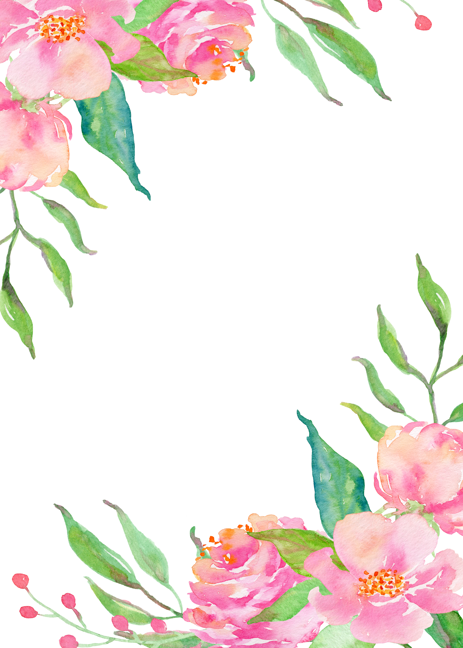 1500 X 2100 31 - Floral Border Water Color Clipart (1500x2100), Png Download