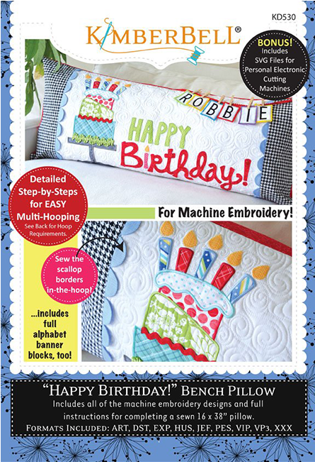 Kimberbell Designs Happy Birthday Bench Pillow Embroidery - Kimberbell Clipart (650x650), Png Download