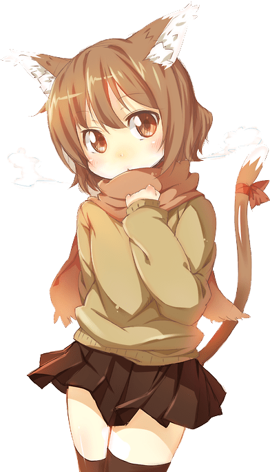 Cat Girl Brown Outfit - Anime Cat Girl Transparent Clipart (500x690), Png Download