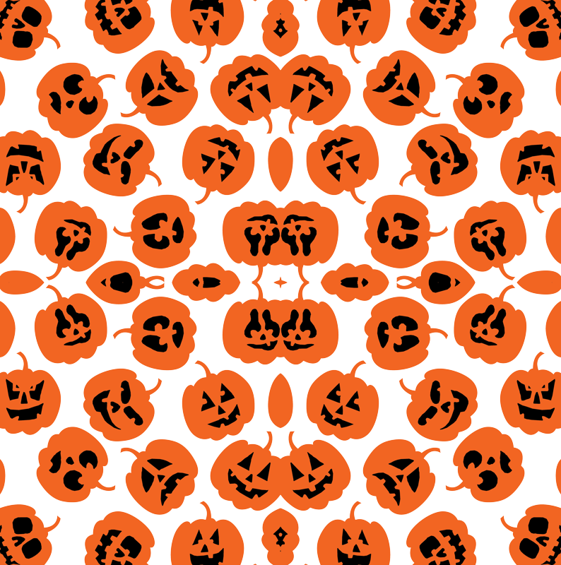 Cute And Funny Halloween Pumpkin Pattern On White Fabric Clipart (794x800), Png Download