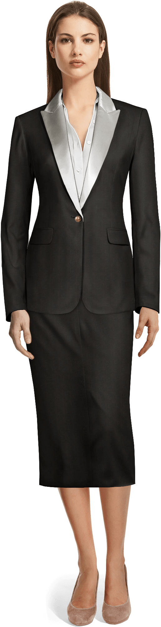 Woman In Pantsuit Standing Clipart (655x2100), Png Download