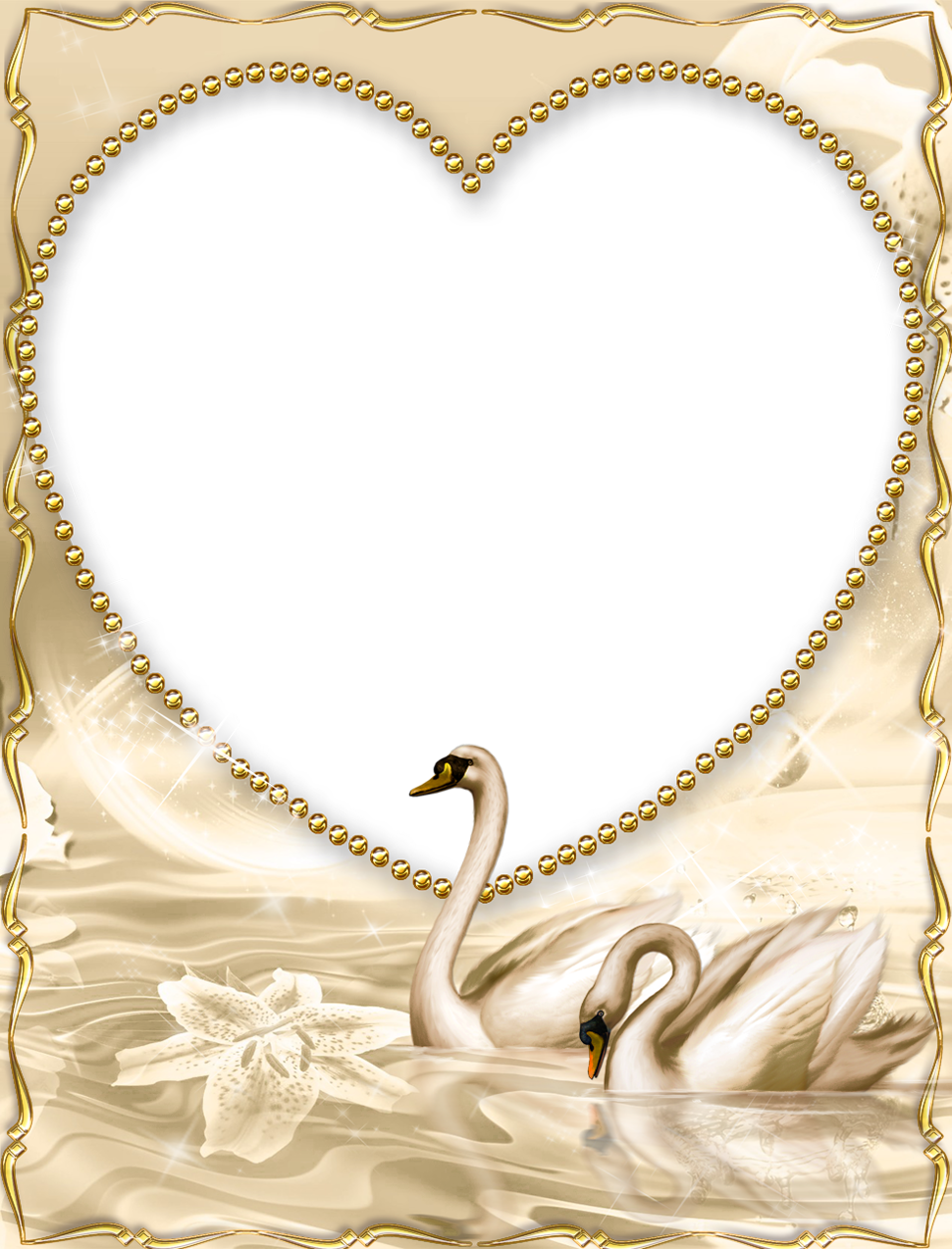 Beautiful Golden Png Frame With Swan - Beautiful Golden Photo Frames Clipart (970x1273), Png Download
