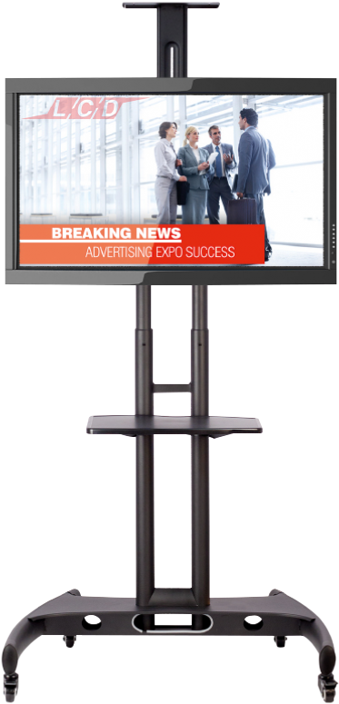 Tv Cart On Wheels Incredible Stylish Flat Screen Top - Tv On Stand Png Clipart (645x906), Png Download