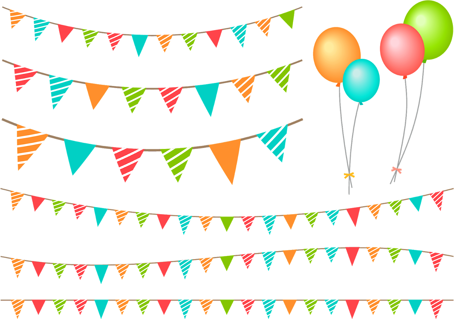 Birthday Party Decoration Items Vector Png Image, Color - Free Birthday Bunting Clipart (1600x1067), Png Download