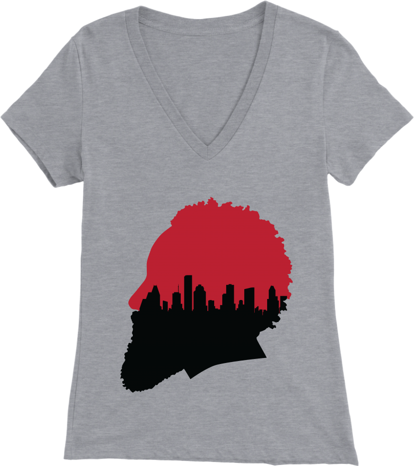 Harden Silhouette With Houston Skyline Women's V- - Shirt Clipart (1024x1024), Png Download