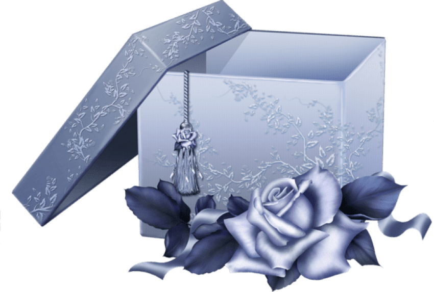 Free Png Download Large Blue Gift Box With Blue Rose - صور علبة هديه Png Clipart (850x573), Png Download