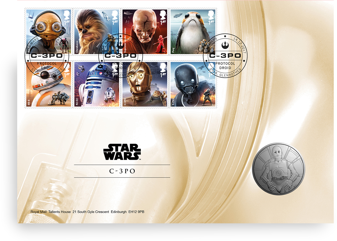 Star Wars™ C3po Brilliant Uncirculated Medal Cover - Royal Mint Star Wars Clipart (1500x1500), Png Download