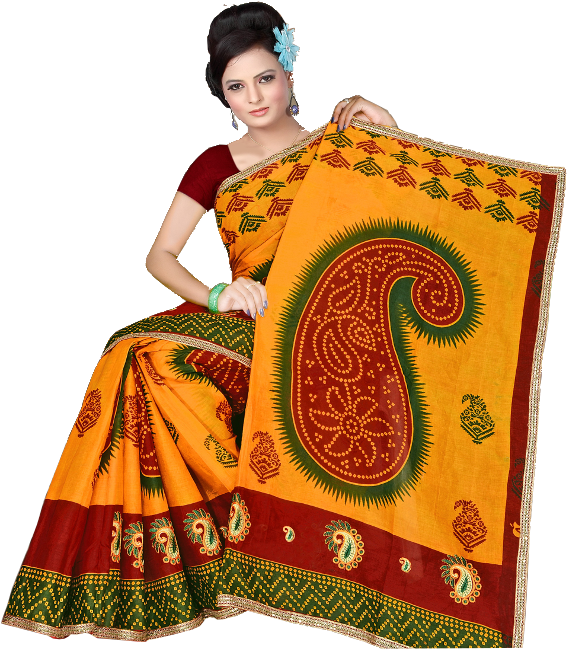 Our Special Cotton Bandhej Saree With Combination Of Clipart (567x650), Png Download