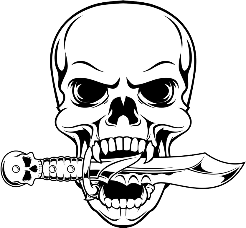 Illustration Drawing Skull Png Download Free Clipart - Skull With Knife In Mouth Transparent Png (1000x1058), Png Download